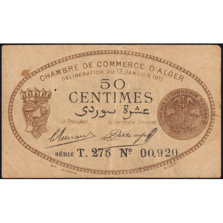 Algérie - Alger 137-9 - 50 centimes - Série T.275 - 13/01/1915 - Etat : TB+