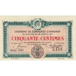 Annonay - Pirot 11-9 - 50 centimes - Série 101 - 22/02/1917 - Etat : UNC