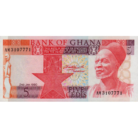 Ghana - Pick 19b - 5 cedis - Série AM - 02/01/1980 - Etat : NEUF