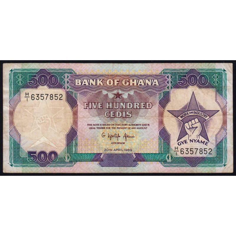 Ghana - Pick 28b_1 - 500 cedis - Série H/1 - 20/04/1989 - Etat : TB+