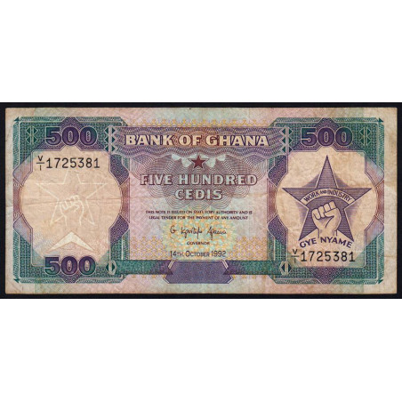 Ghana - Pick 28c_2 - 500 cedis - Série V/1 - 14/10/1992 - Etat : TB