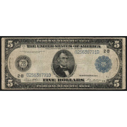 Etats Unis d'Amérique - Pick 359b_B4 - 5 dollars - Série B D - 1914 - New York - Etat : B+