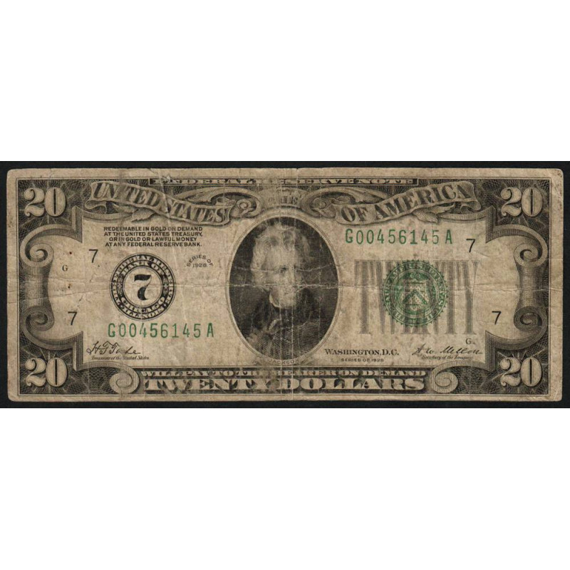 Etats Unis - Pick 422 - 20 dollars - Série G A - 1928 - Chicago - Etat : TB-