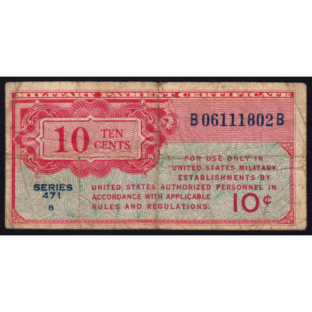 Etats Unis - Militaire - Pick M9 - 10 cents - Séries 471 - 10/03/1947 - Etat : B+