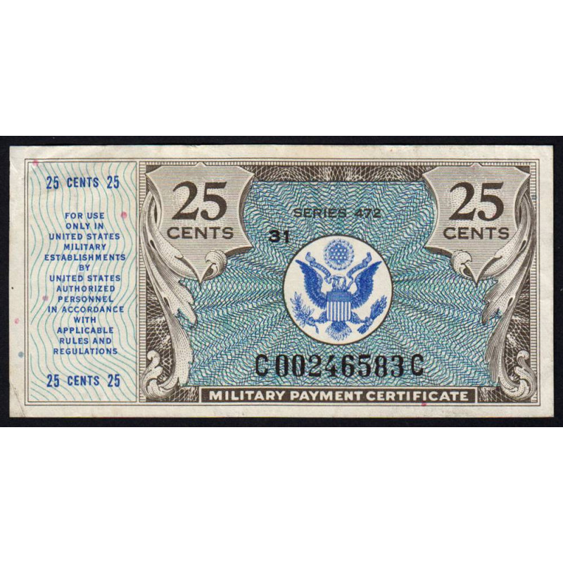 Etats Unis - Militaire - Pick M17 - 25 cents - Séries 472 - 22/03/1948 - Etat : TTB
