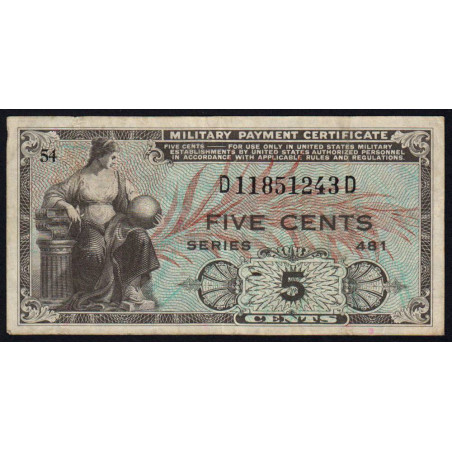 Etats Unis - Militaire - Pick M22 - 5 cents - Séries 481 - 20/06/1951 - Etat : TTB