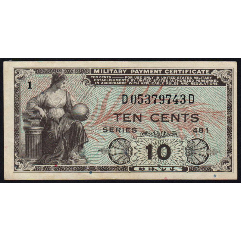 Etats Unis - Militaire - Pick M23 - 10 cents - Séries 481 - 20/06/1951 - Etat : TTB+