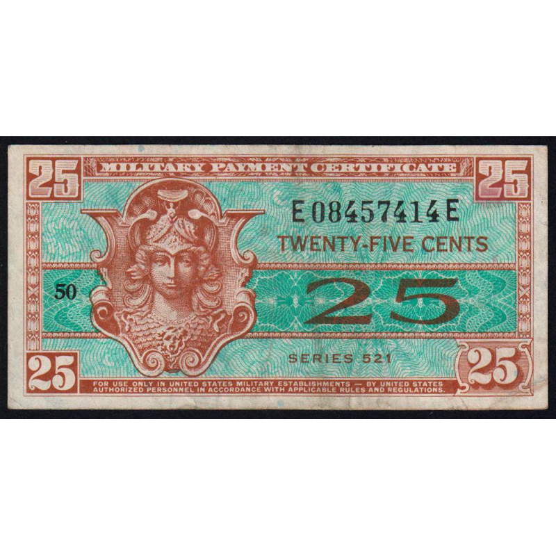 Etats Unis - Militaire - Pick M31 - 25 cents - Séries 521 - 25/05/1954 - Etat : TB+