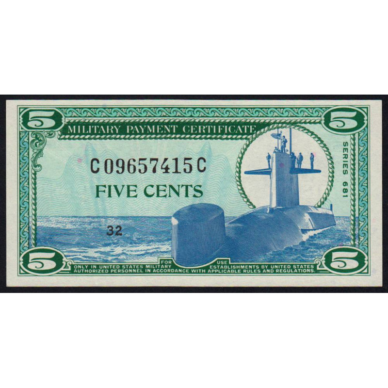 Etats Unis - Militaire - Pick M75 - 5 cents - Séries 681 - 11/08/1969 - Etat : NEUF