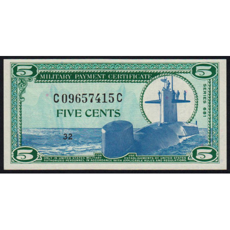 Etats Unis - Militaire - Pick M75 - 5 cents - Séries 681 - 11/08/1969 - Etat : NEUF