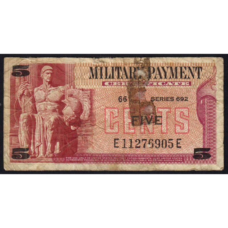 Etats Unis - Militaire - Pick M91 - 5 cents - Séries 692 - 07/10/1970 - Etat : B