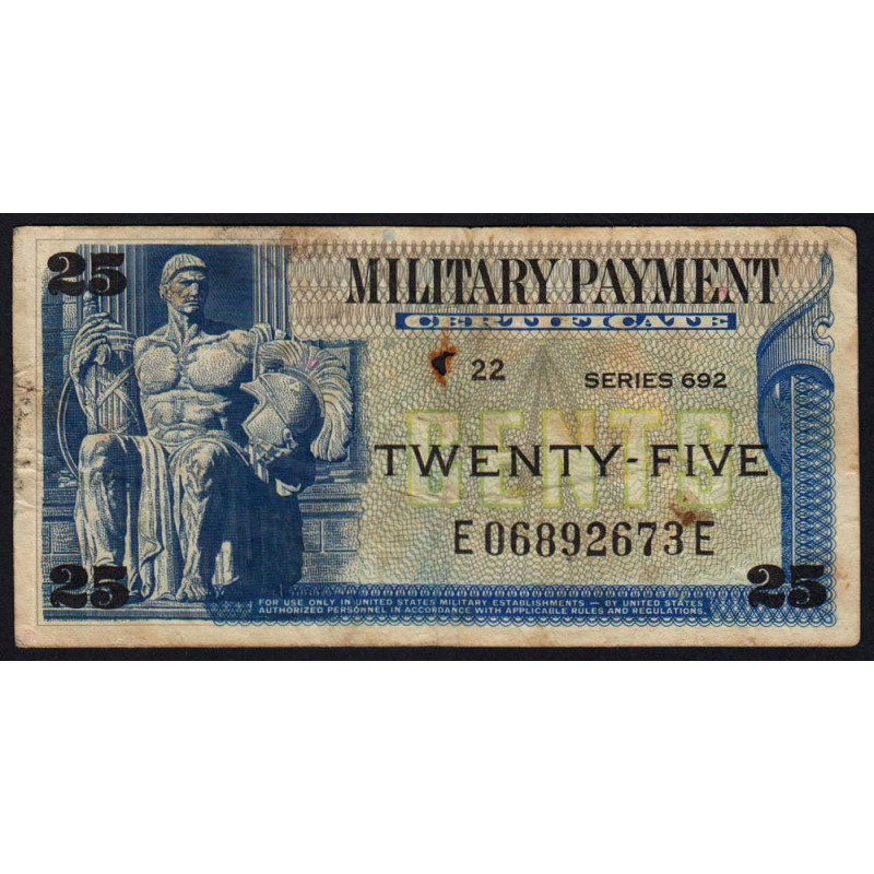 Etats Unis - Militaire - Pick M93 - 25 cents - Séries 692 - 07/10/1970 - Etat : B+