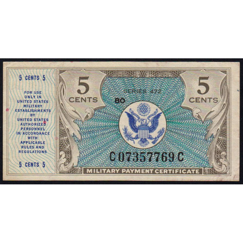 Etats Unis - Militaire - Pick M15 - 5 cents - Séries 472 - 22/03/1948 - Etat : SUP