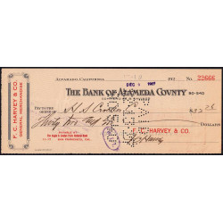 Etats Unis d'Amérique - Chèque - Bank of Alameda County - 1927 - Etat : TTB+
