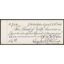 Etats Unis d'Amérique - Chèque - Bank of North America - 1913 - Etat : SUP