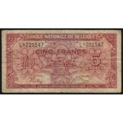 Belgique - Pick 121 - 5 francs ou 1 belga - Série 1 - 01/02/1943 - Etat : TB