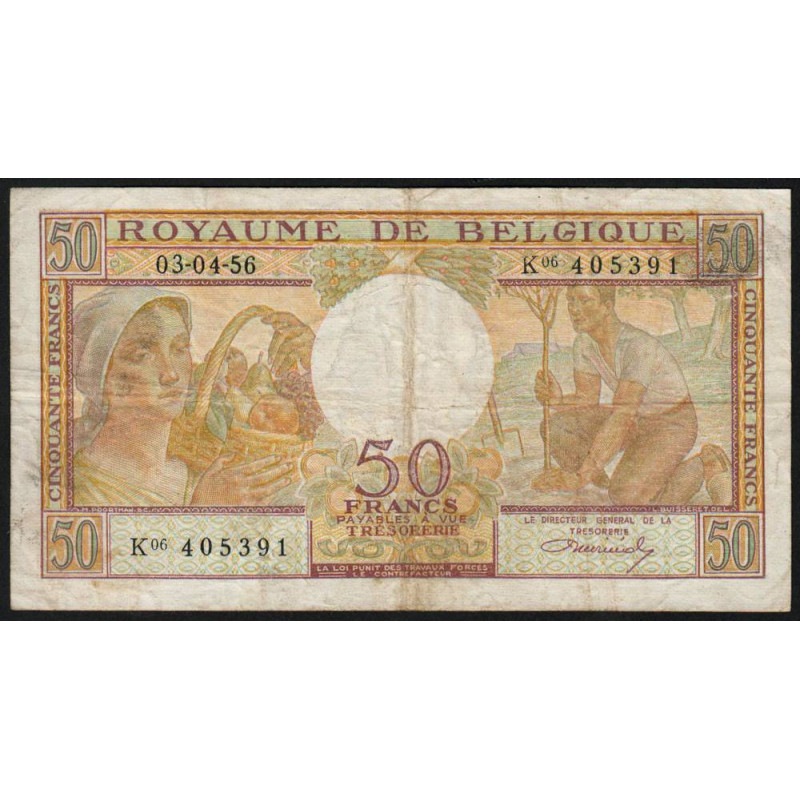 Belgique - Pick 133b - 50 francs - Série K 06 - 03/04/1956 - Etat : TB