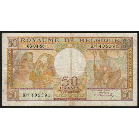 Belgique - Pick 133b - 50 francs - Série K 06 - 03/04/1956 - Etat : TB