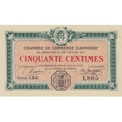 Annonay - Pirot 11-15 - 50 centimes - Série 134 - 22/02/1917 - Etat : SPL