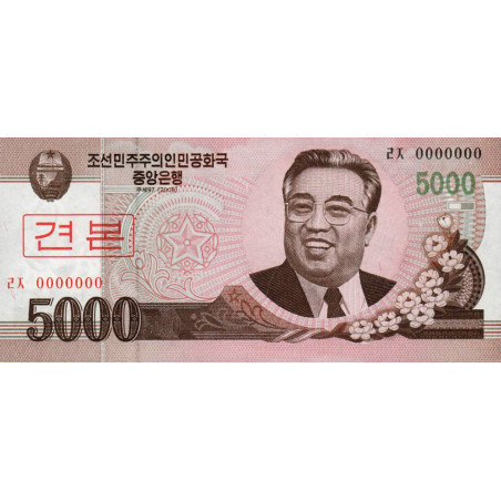 Corée du Nord - Pick 66s - 5'000 won - Série ㄹㅈ - 2008 (2009) - Spécimen - Etat : NEUF
