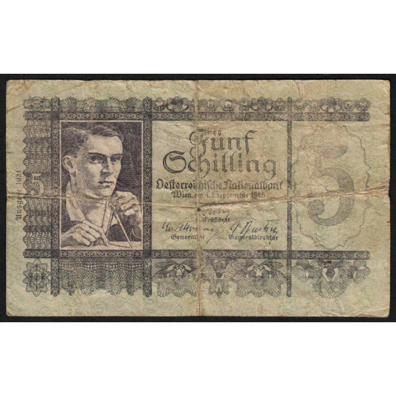 Autriche - Pick 126 - 5 shilling - 04/09/1945 (1951) - Etat : B-