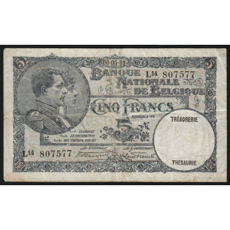 Belgique - Pick 97b - 5 francs - 06/05/1931 - Etat : TB+