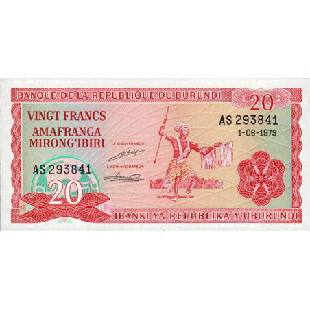 Burundi - Pick 27a_2 - 20 francs - Série AS - 01/06/1979 - Etat : NEUF