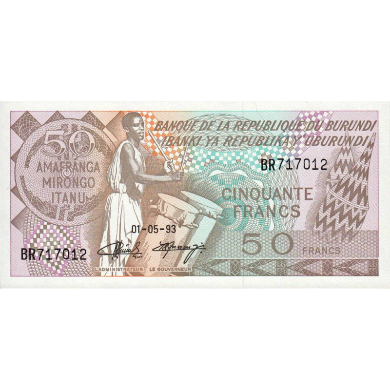 Burundi - Pick 28c_4 - 50 francs - Série BR - 01/05/1993 - Etat : NEUF