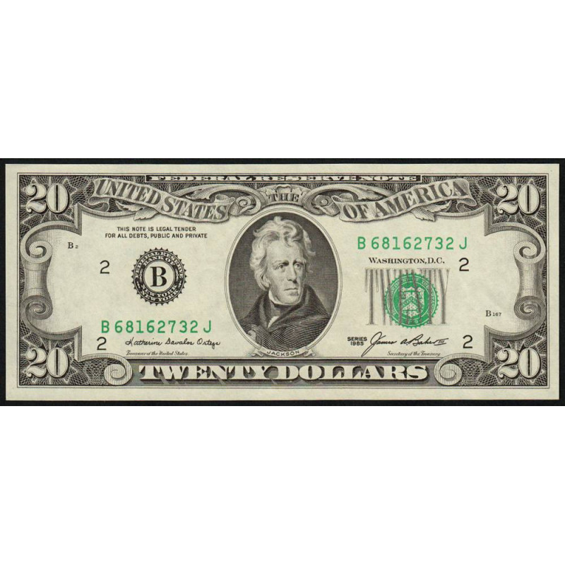 Etats Unis - Pick 477 - 20 dollars - Série B J - 1985 - New York - Etat : SPL+