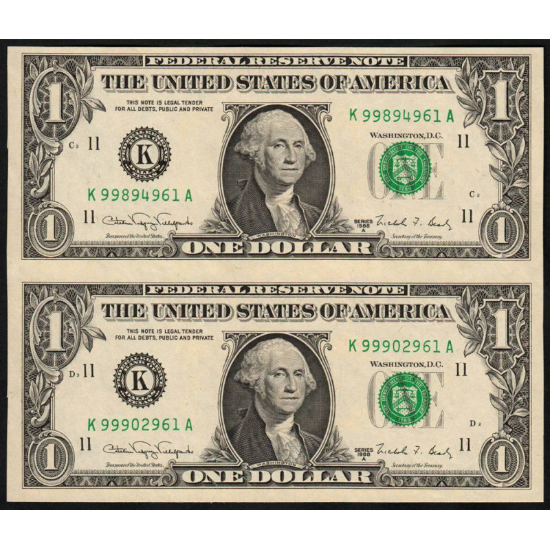 Etats Unis - Pick 480b_1 - paire 1 dollar - Série K A - 1988 A - Dallas- Etat : pr.NEUF