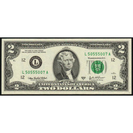 Etats Unis - Pick 516b - 2 dollars - Série L A - 2003 A - San Francisco - Etat : SPL+