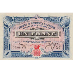 Annonay - Pirot 11-22 - 1 franc - Série 571 - 15/12/1921 - Etat : SPL