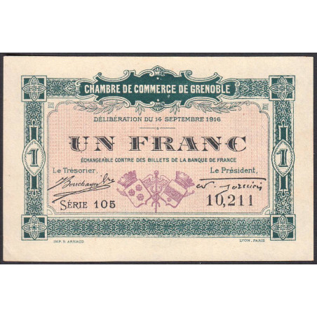 Grenoble - Pirot 63-6 - 1 franc - Série 105 - 14/09/1916 - Etat : SPL
