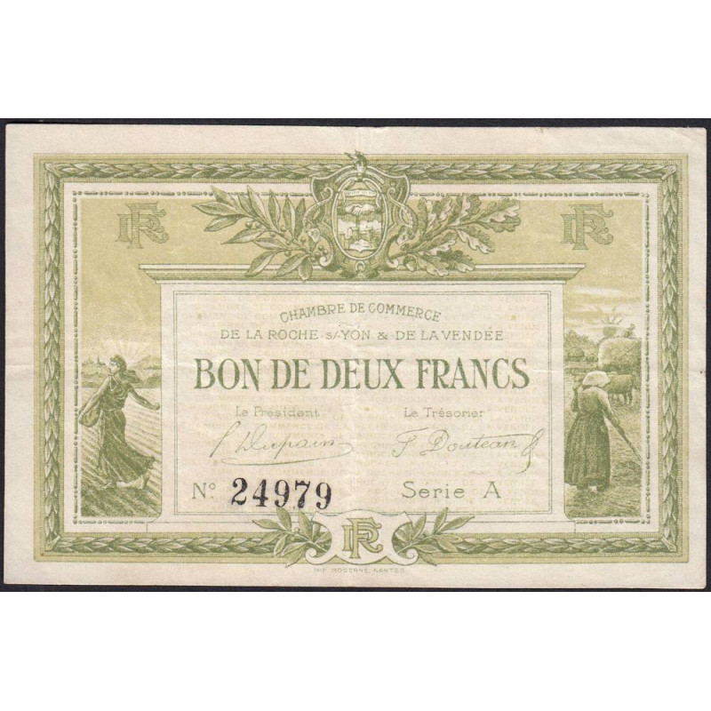 La Roche-sur-Yon (Vendée) - Pirot 65-10 - 2 francs - Série A - 1915 - Etat : TTB