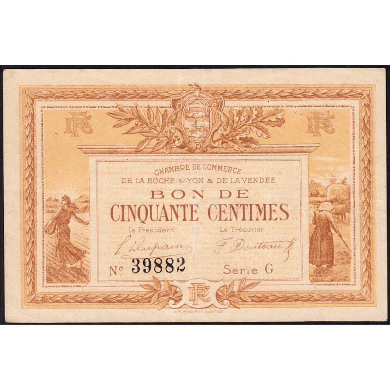 La Roche-sur-Yon (Vendée) - Pirot 65-14 - 50 centimes - Série G - 1915 - Etat : TTB
