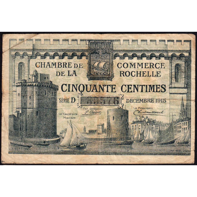 La Rochelle - Pirot 66-1 - 50 centimes - Série D - 10/1915 - Etat : B+