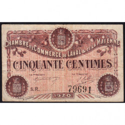 Laval (Mayenne) - Pirot 67-1 - 50 centimes - Série R - 1920 - Etat : TB-