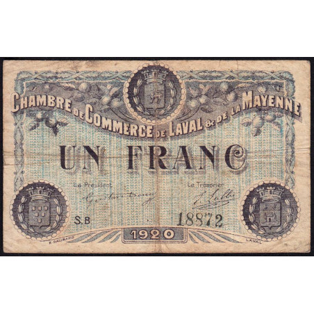 Laval (Mayenne) - Pirot 67-5 - 1 franc - Série B - 1920 - Etat : B+