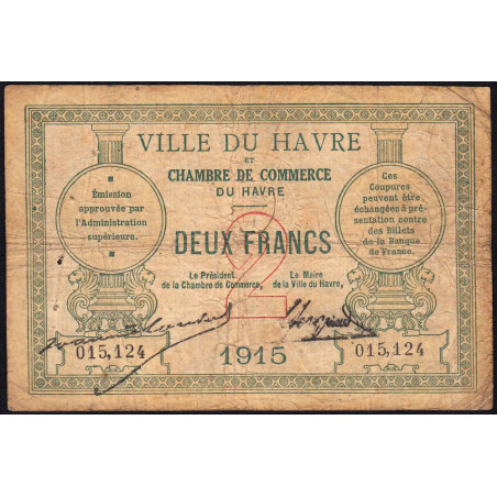 Le Havre - Pirot 68-12 - 2 francs - 1915 - Etat : B