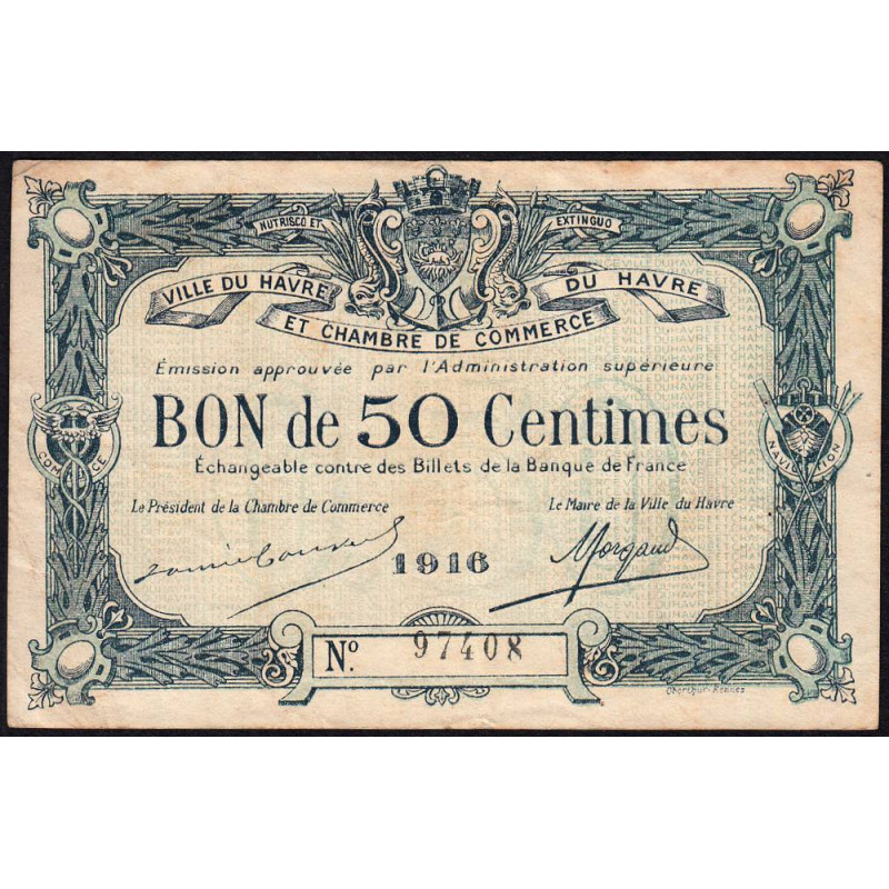 Le Havre - Pirot 68-14a - 50 centimes - 1916 - Etat : TB