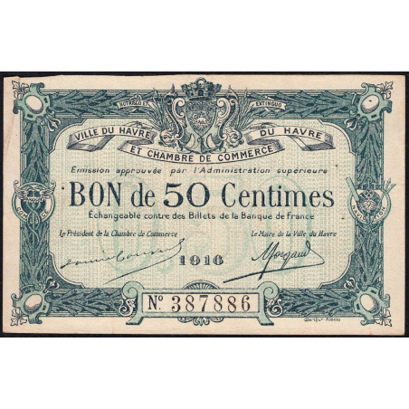 Le Havre - Pirot 68-14b - 50 centimes - 1916 - Etat : TTB