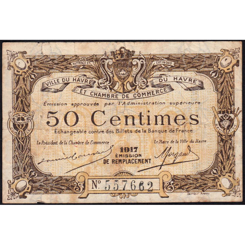 Le Havre - Pirot 68-17b - 50 centimes - 1917 - Etat : B+