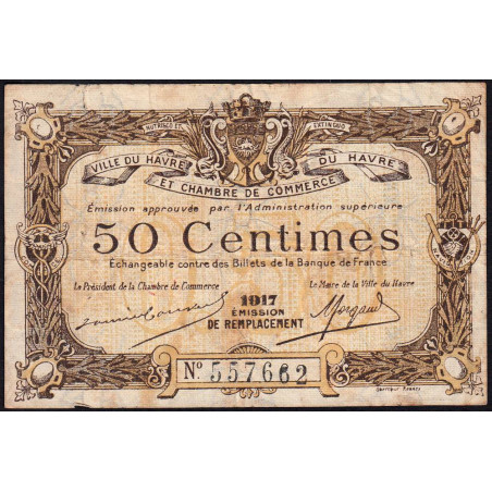 Le Havre - Pirot 68-17b - 50 centimes - 1917 - Etat : B+