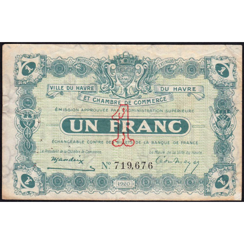 Le Havre - Pirot 68-22 - 1 franc - 15/01/1920 - Etat : TB-