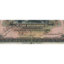 Bolivie - Pick 125_1 - 100 bolivianos - Série A- Loi 1928 (1934) - Etat : TB-