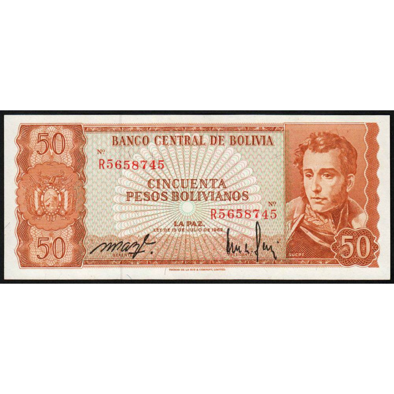 Bolivie - Pick 162a21 - 50 pesos bolivianos - Loi 1962 (1982) - Etat : NEUF