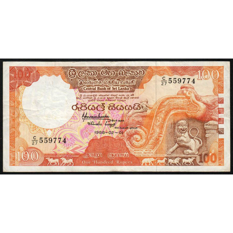 Sri-Lanka - Pick 99b - 100 rupees - Série C/27 - 01/02/1988 - Etat : TB+