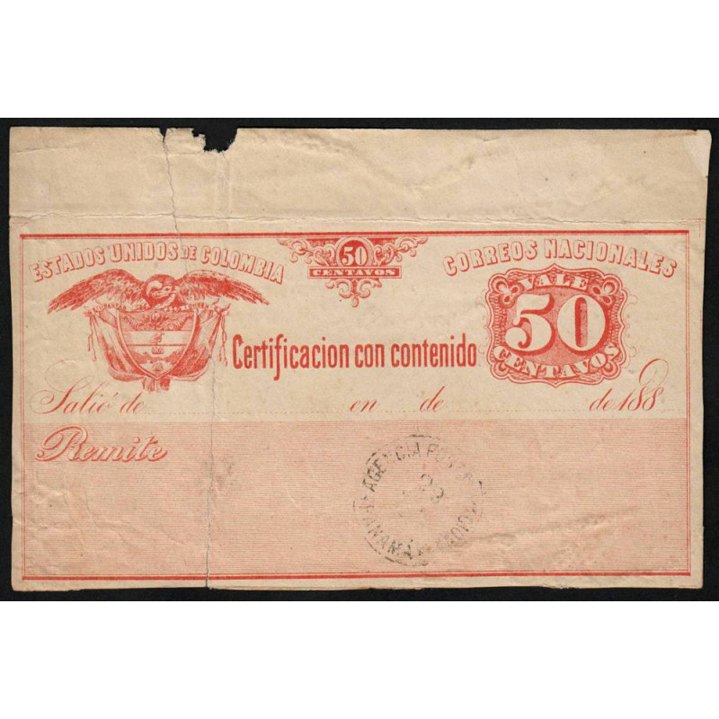 Colombie - Billet postal - 50 centavos - 1885 - Etat : B