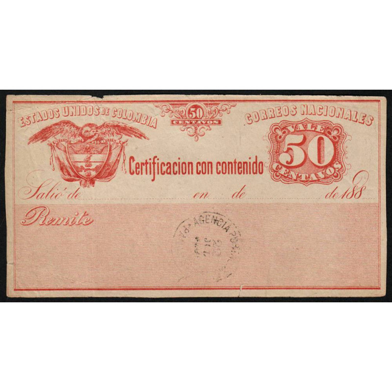 Colombie - Billet postal - 50 centavos - 1885 - Etat : TB