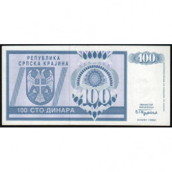 Croatie - Krajina - Pick R3 - 100 dinara - Série A - 1992 - Etat : NEUF